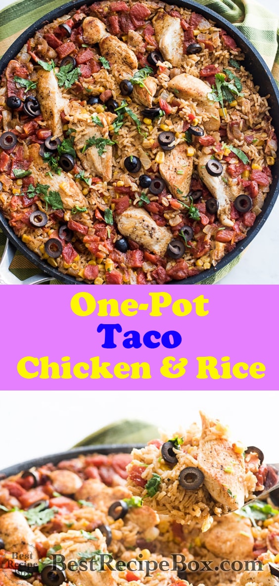 One Pot Taco Chicken and Rice Recipe is an easy Mexican Dinner | @bestrecipebox