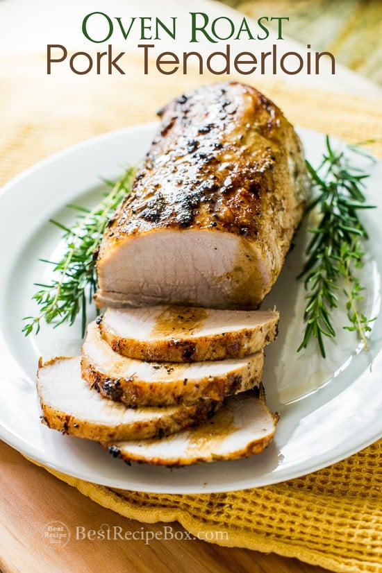 Easy Oven Roast Pork Tenderloin Recipe on a plate 