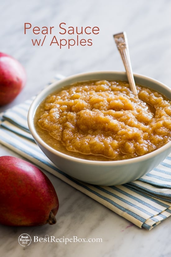 Homemade Pear Applesauce Recipe in a bowl with spoon
