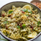 Chicken Pesto Pasta Salad Recipe in bowl