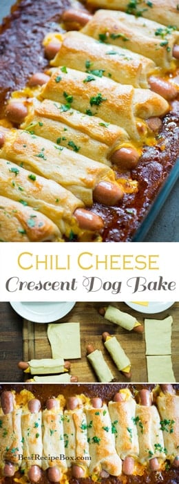 Chili Cheese Crescent Dog Bake for Game Day or Every Day! | @bestrecipebox