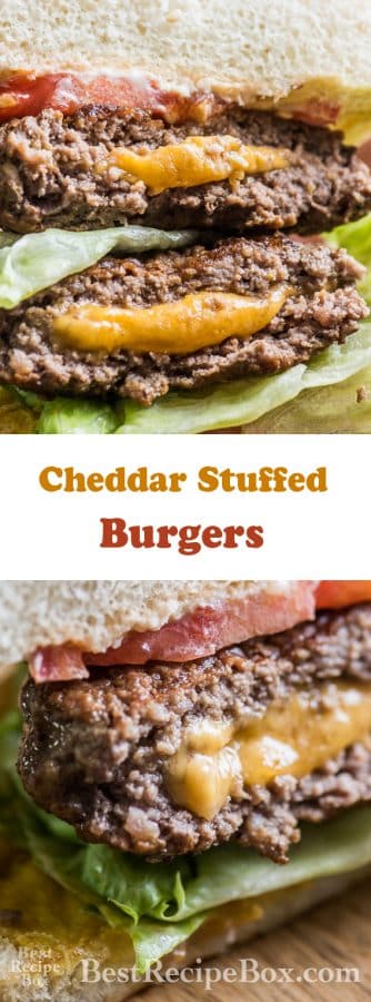 Cheddar Cheese-Stuffed Burgers-Juicy Lucy Hamburgers Cheeseburger Recipe | @bestrecipebox