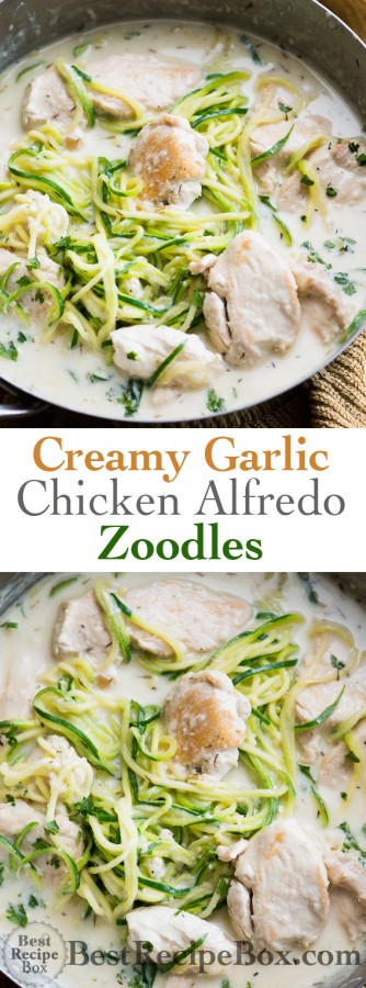 Creamy Garlic Alfredo Chicken Zucchini Noodles are delicious and easy to make! | @bestrecipebox