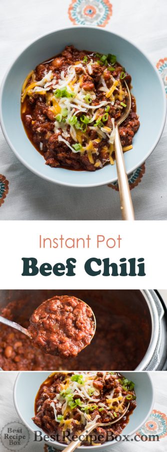 Instant Pot Beef Chili Recipe in Pressure Cooker or Slow Cooker | @bestrecipebox