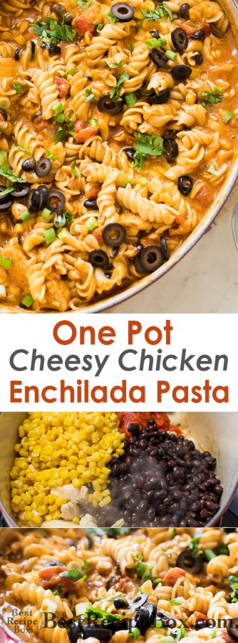 One Pot Cheesy Chicken Enchilada Pasta Recipe is comfort food for the soul! | @bestrecipebox