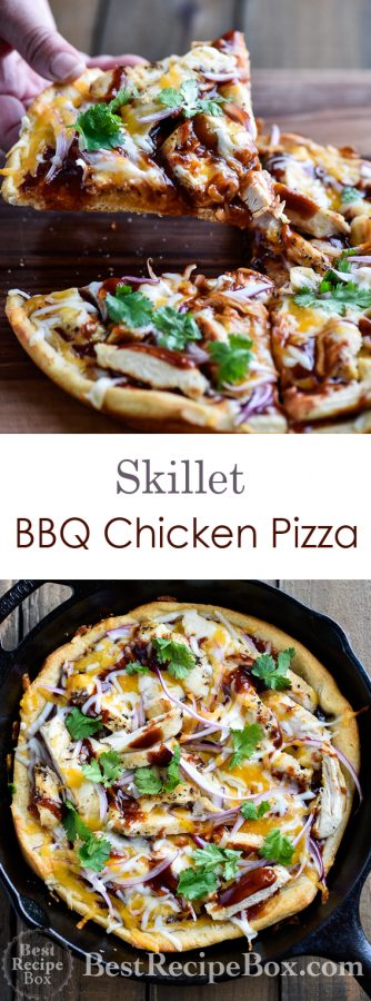 Skillet BBQ Chicken Pizza perfect for pizza parties! | @bestrecipebox