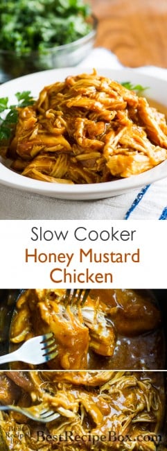 Tender, Moist and Delicious Slow Cooker Honey Mustard Chicken Recipe on BestRecipeBox.com