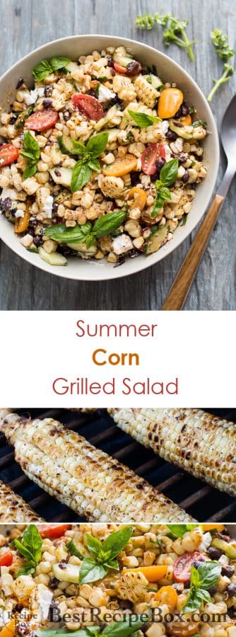 Summer Grilled Corn Salad with Black Beans, Tomatoes, Basil, Feta Cheese | @bestrecipebox