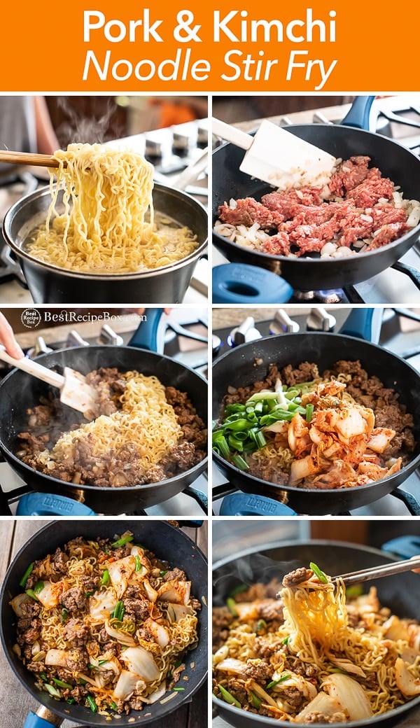 Korean Pork and Kimchi Stir Fried Noodles Recipe : Ramen Hack step by step 