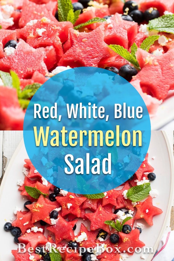Fourth of July Red White and blue Watermelon Fruit Salad Recipe | @bestrecipebox