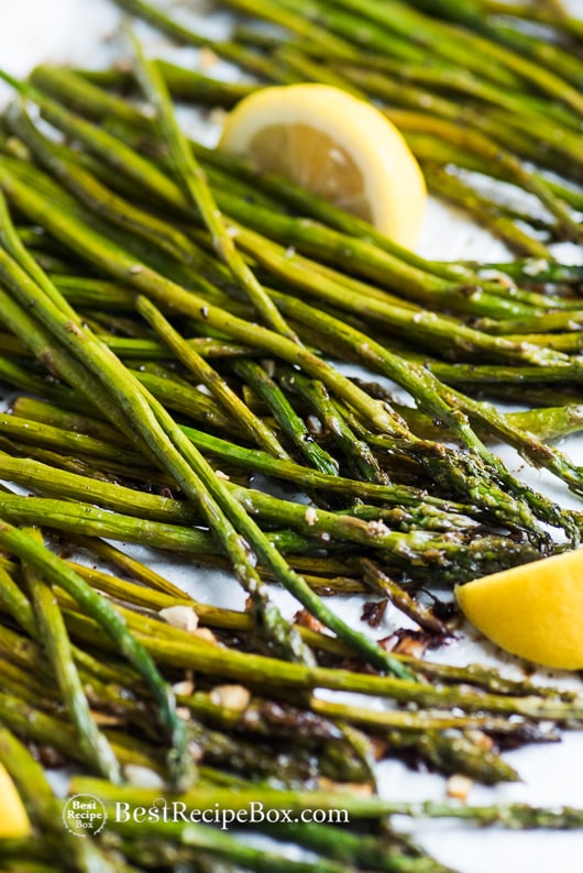 Roasted Asparagus Recipe with Garlic and Lemon in sheet pan