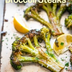 roasted broccoli steaks on sheet pan