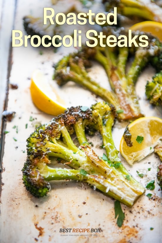 roasted broccoli steaks on sheet pan 