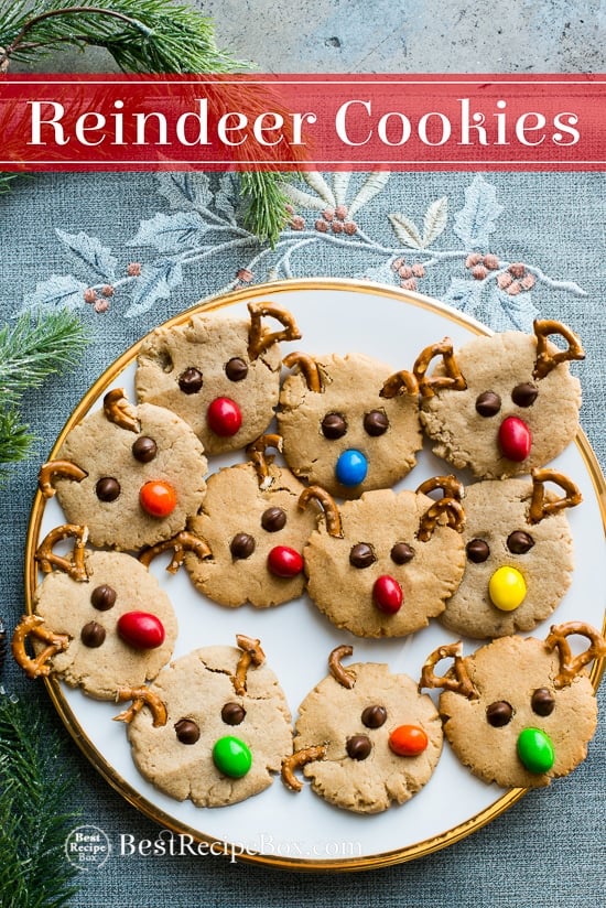 Reindeer Friends Peanut Butter Cookies Recipe on a plate