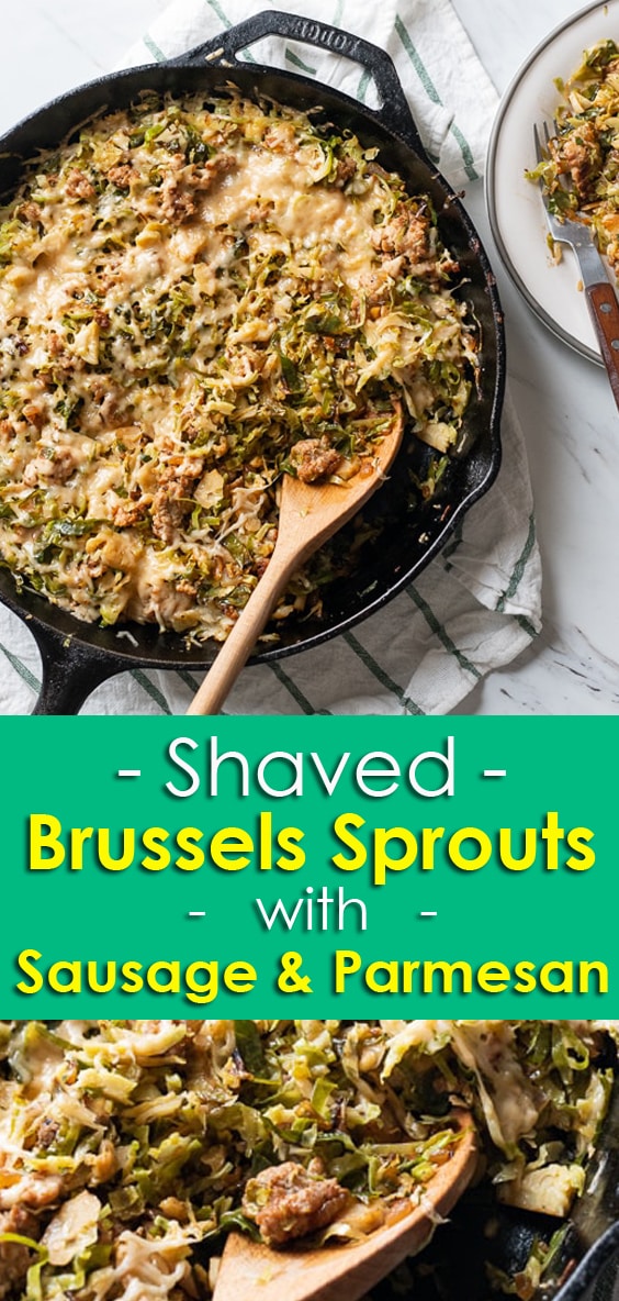 Skillet Brussels Sprouts Recipe with Sausage and Parmesan @bestrecipebox