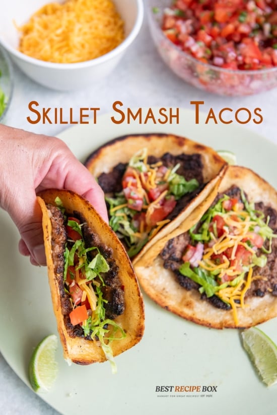 holding skillet smash tacos 