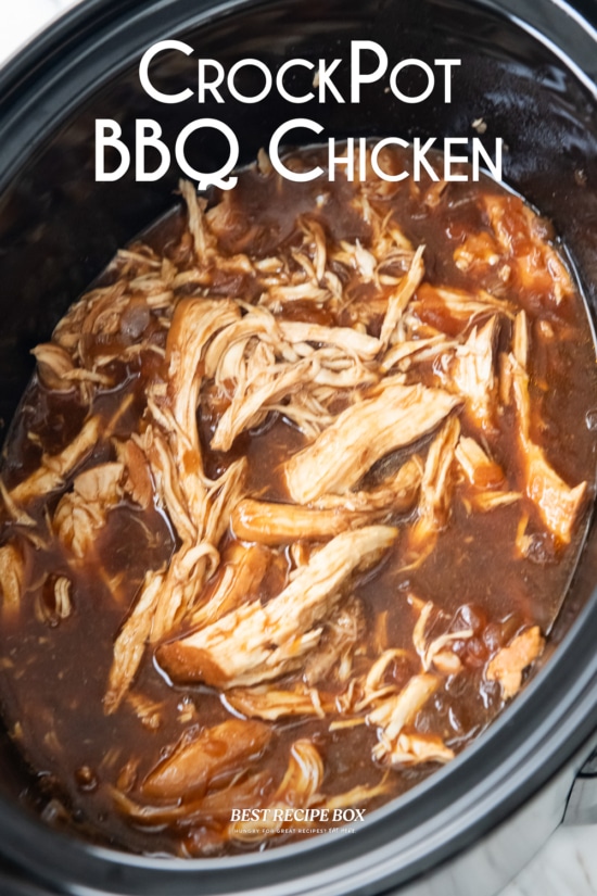 crockpot bbq chicken that's cooked and sauced 