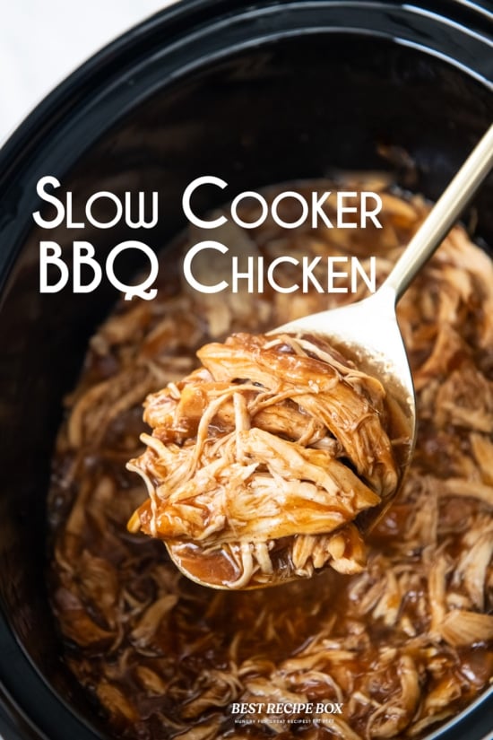 spoon full of slow cooker bbq chicken 