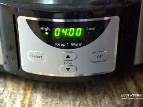 Face of slow cooker showing 4 hours on High