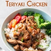 bowl of rice and veggies with slow cooker chicken teriyaki