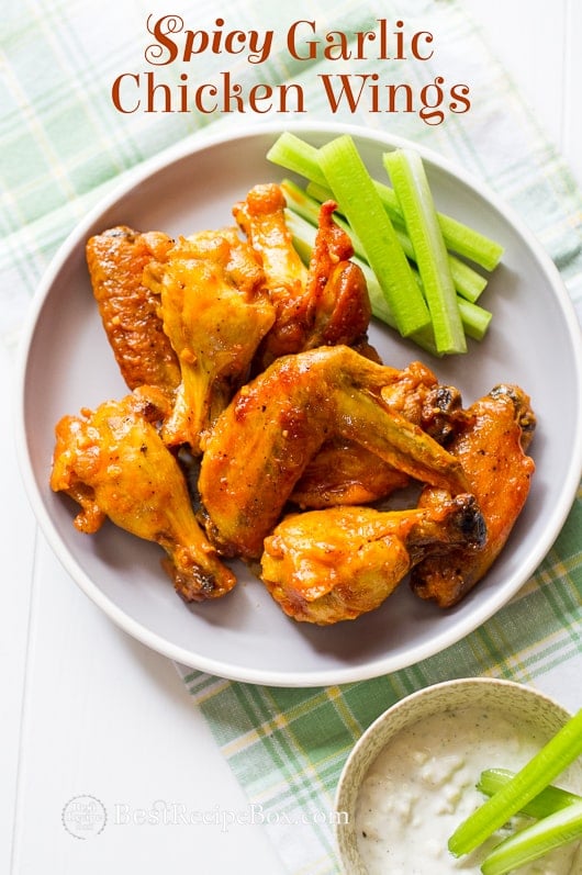 Best Garlic Chicken Wings Recipe loaded with flavor on a plate