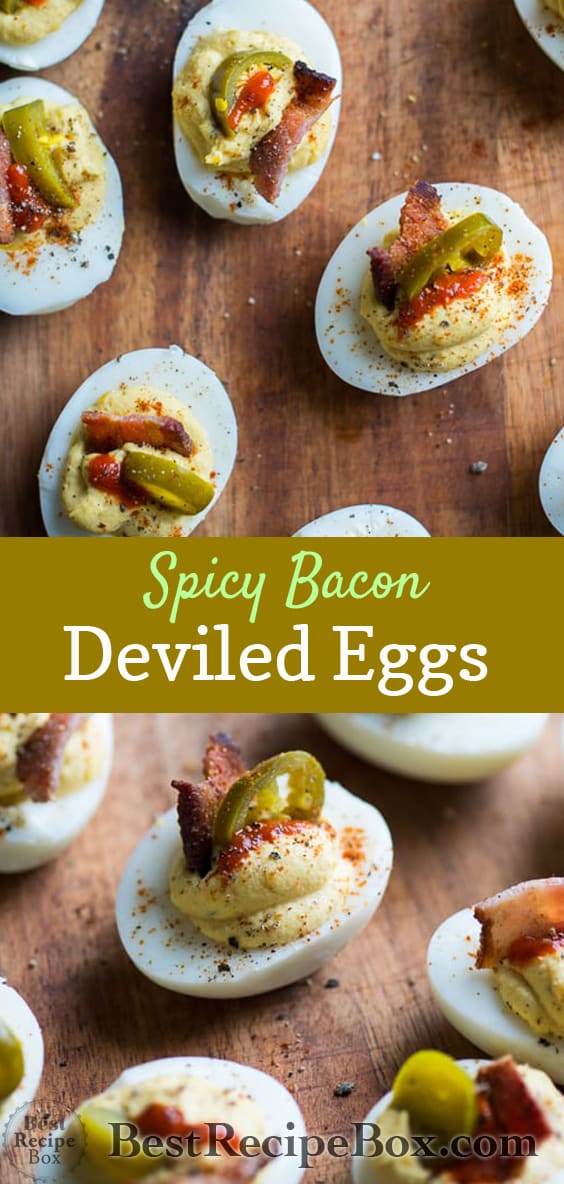 Deviled Eggs Recipe with Bacon, Sriracha, Jalapeño Spicy Deviled Eggs | @bestreciepbox