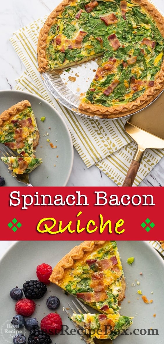 Spinach Bacon Quiche Recipe for Breakfast Brunch @bestrecipebox