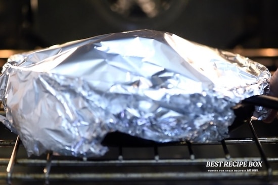 Chicken covered with foil