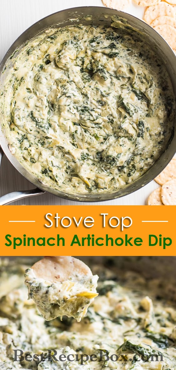 Easy Stove Top Spinach Artichoke Dip Recipe for Parties and more parties! | @bestrecipebox