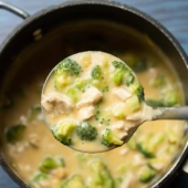 Stove top Creamy Garlic Chicken Broccoli Soup Recipe | BestRecipeBox.com