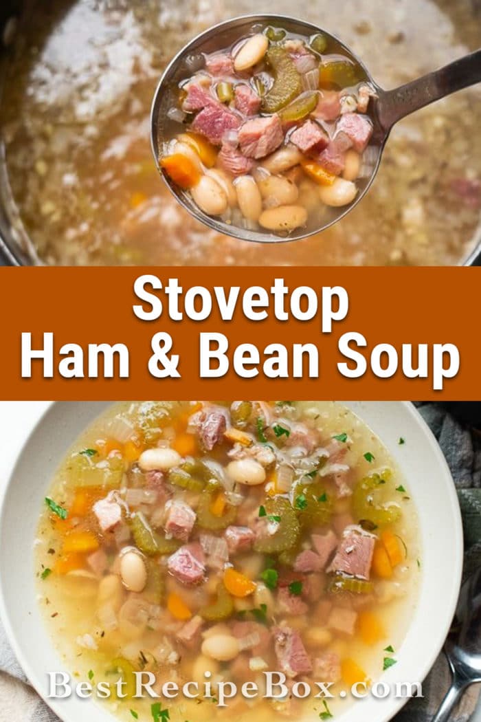 Quick Easy Ham and White Bean Soup Recipe Stove Top | BestRecipeBox.com