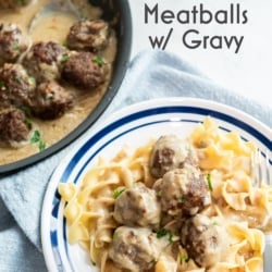 swedish meatballs recipe with noodles on plate