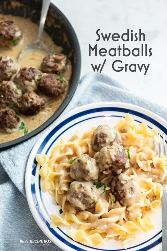 swedish meatballs recipe with noodles on plate 