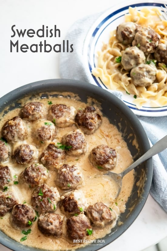 swedish meatballs recipe with gravy in pan 