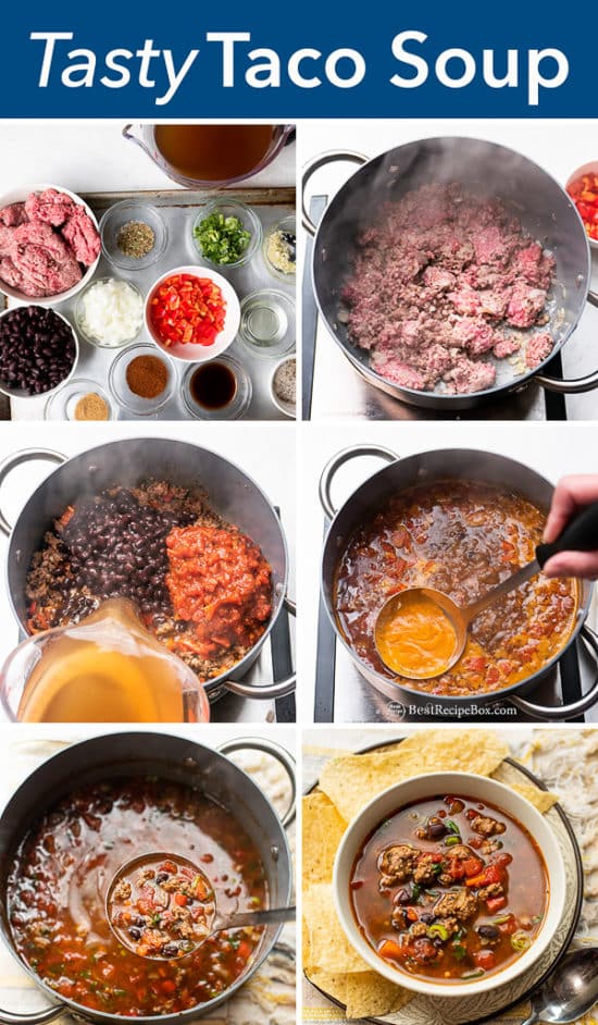 Best and Easy Taco Soup Recipe with Ground Beef, Pork or Chicken step by step