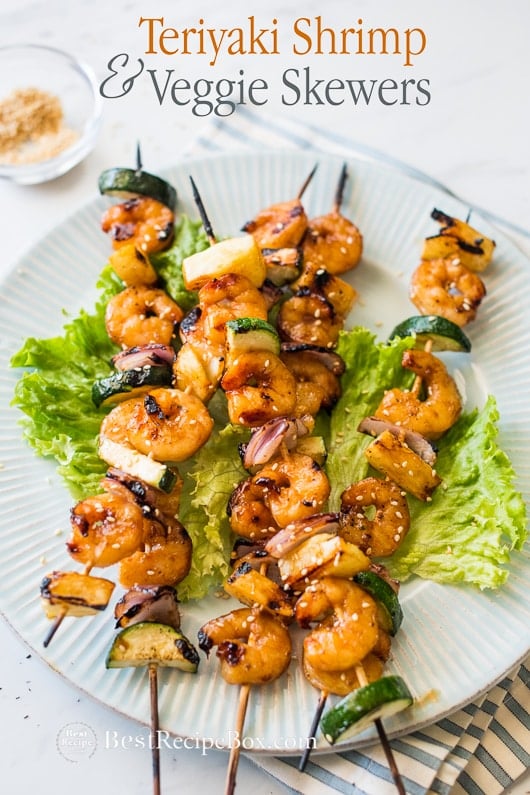 Shrimp Teriyaki Skewers on plate