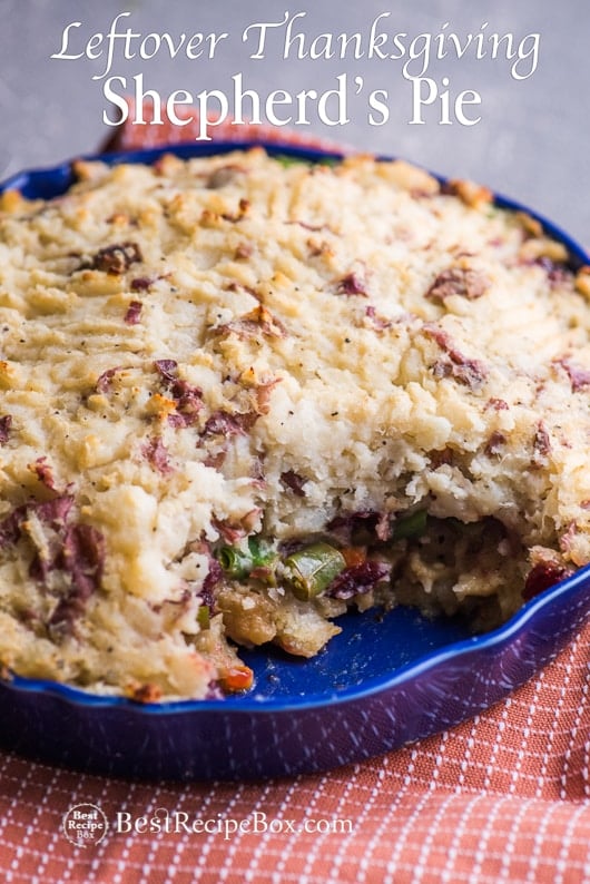 Thanksgiving Leftover Shepherds Pie Recipe in a casserole 