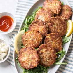 Easy low carb fish cakes on a plate