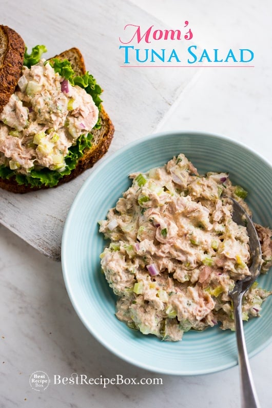 Best Tuna Salad Recipe in a bowl with spoon