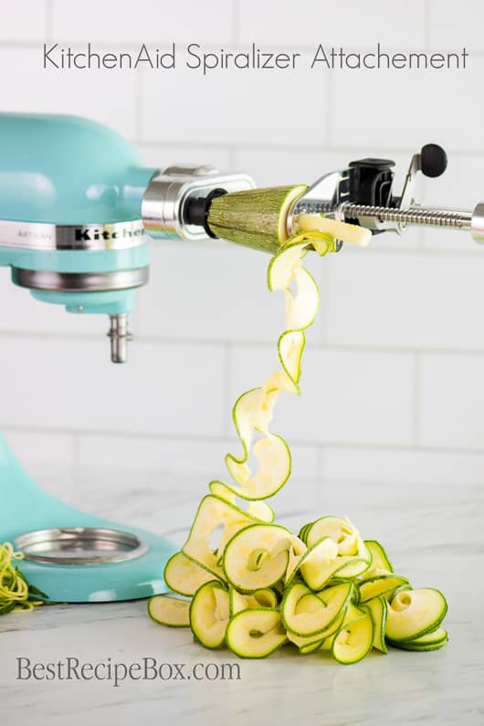Vegetable Spiralizer KitchenAid Spiralizer Attachment Zucchini Noodles on cutting board