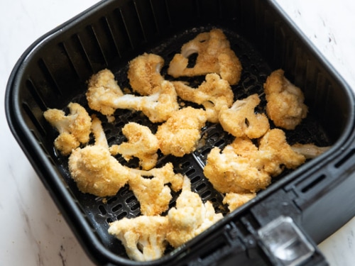 halfway cooked cauliflower in air fryer