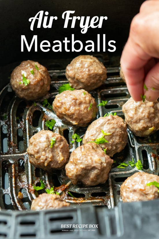 air fryer meatballs with parsley garnish 