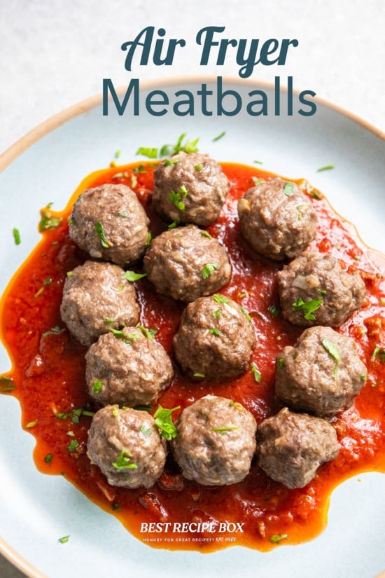 air fryer meatballs with sauce on plate 
