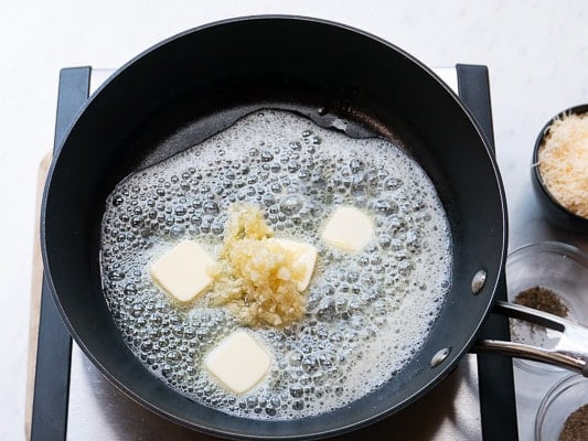Garlic and butter in a skillet