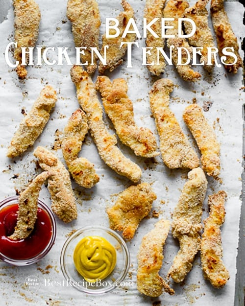 Healthy Baked Chicken Tenders Recipe on a baking sheet pan