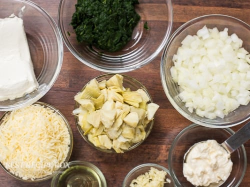 ingredients for spinach artichoke dip