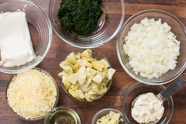 ingredients for spinach artichoke dip