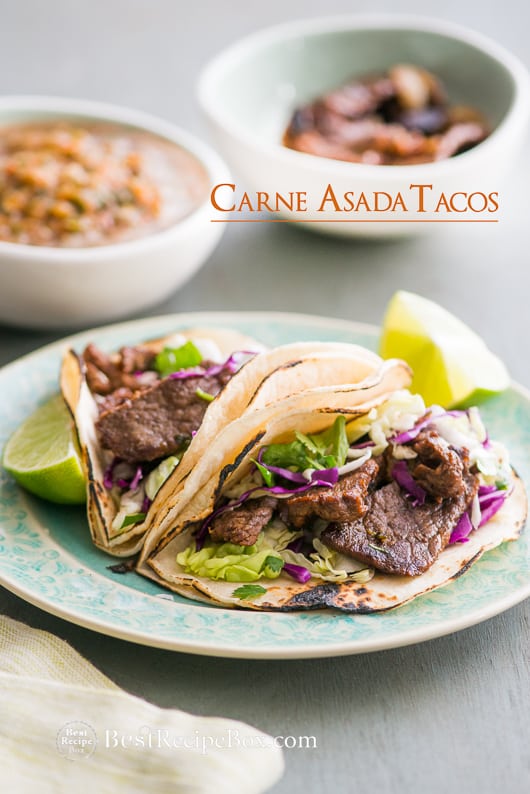 Carne Asada Recipe - Mexican Beef for Tacos, Burritos and more on Cinco de Mayo on a plate 