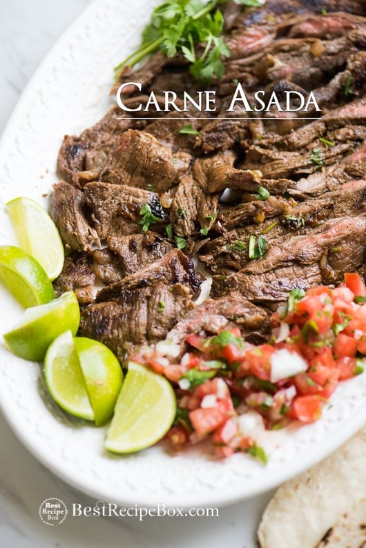 Carne Asada Recipe - Mexican Beef for Tacos, Burritos and more on Cinco de Mayo on a plate