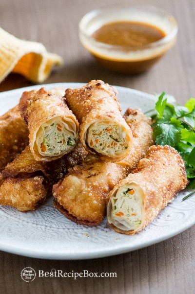 Easy Chicken Vegetable Egg Rolls Recipe on a plate 